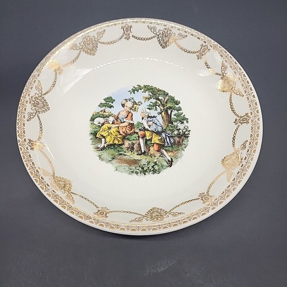 Stetson Serving Bowl 22 K Warranted Couple Victorian Gold white Courting Vintage
